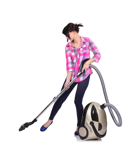 Girl engaged in home cleaning