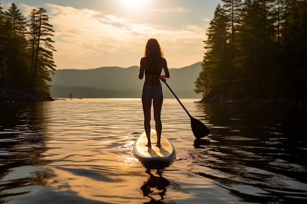 Girl Engages in StandUp Paddleboarding Generative AI