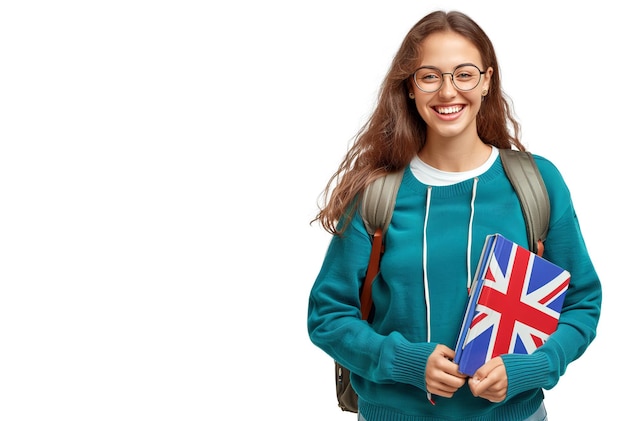 Photo a girl english student with glasses