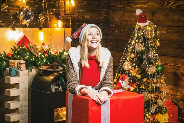 Girl enjoy cozy warm christmas atmosphere at home christmas joy