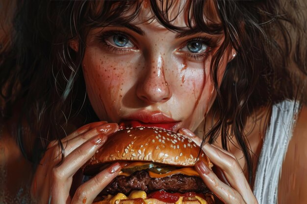 a girl enjoying burger during PMS