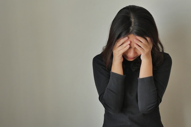 Girl face palm gesture, depressed woman