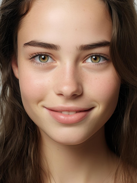 Photo girl face with detailed skin texture