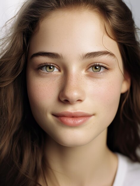 Photo girl face with detailed skin texture