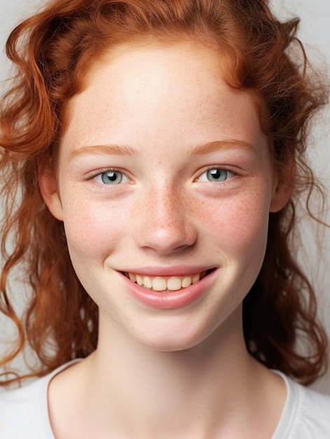 Photo girl face with detailed skin texture