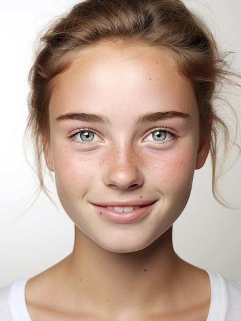 Photo girl face with detailed skin texture