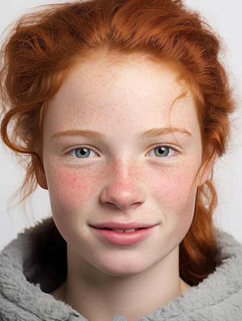 Photo girl face with detailed skin texture