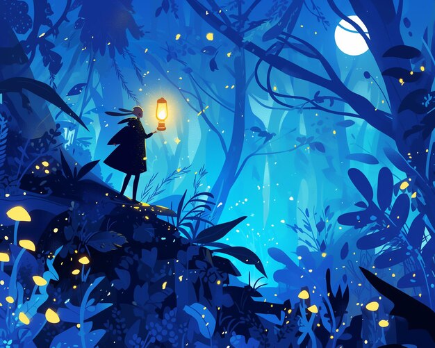 Photo a girl in a fairy suit is standing on a cliff with a lantern in the background