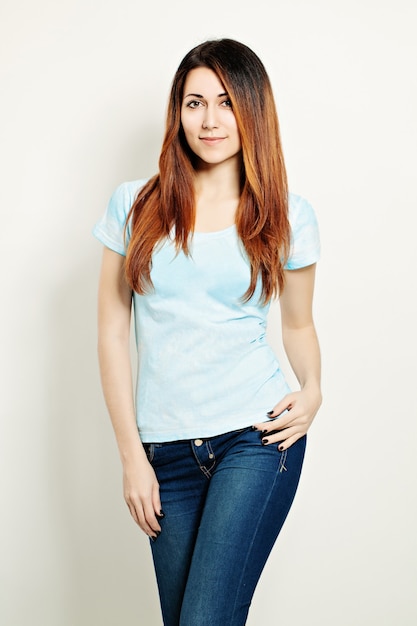 Girl Fashion Model in T-Shirt