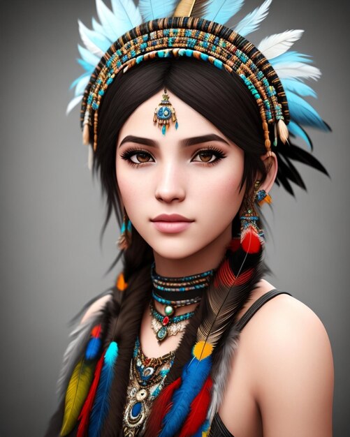 A girl in a feather headdress