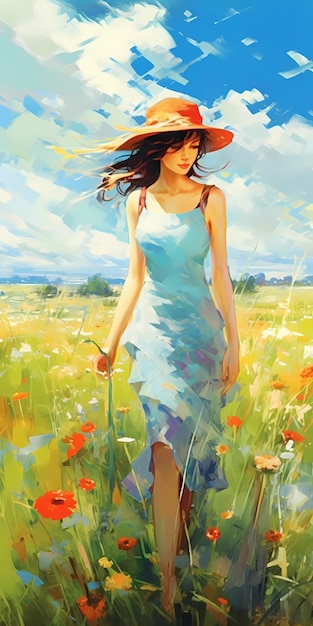 A girl in a field of flowers