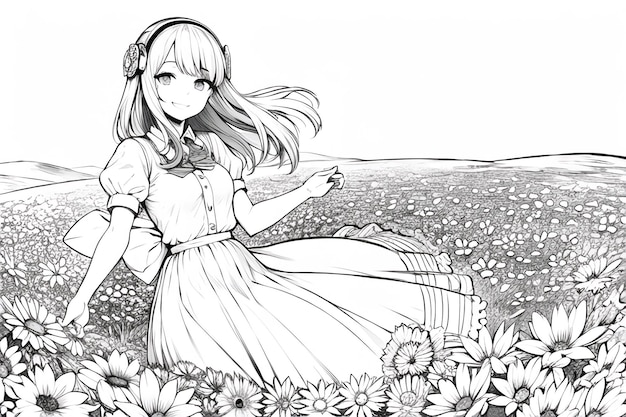 A girl in a field of flowers
