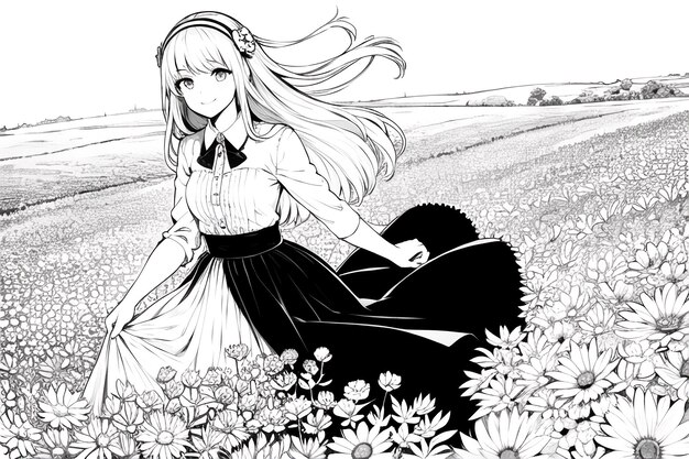 A girl in a field of flowers