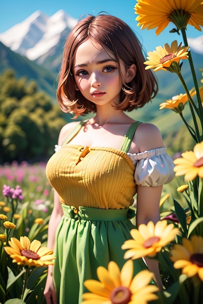 A girl in a field of flowers