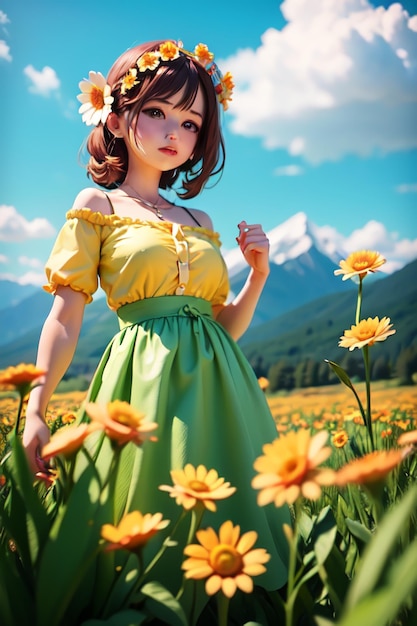 A girl in a field of flowers