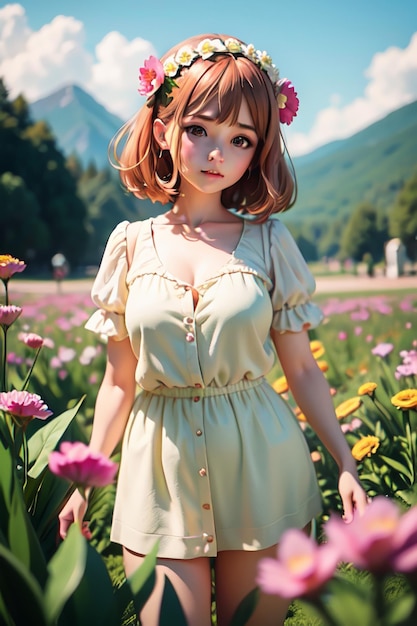 A girl in a field of flowers