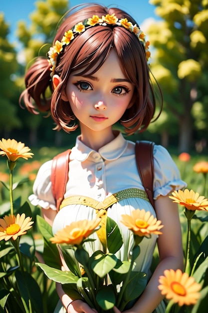 Girl in a field of flowers