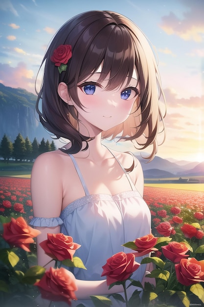 A girl in a field of flowers