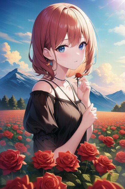 A girl in a field of flowers