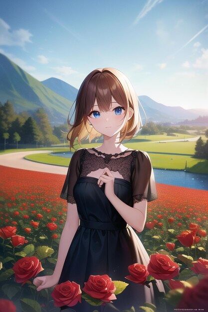 A girl in a field of flowers