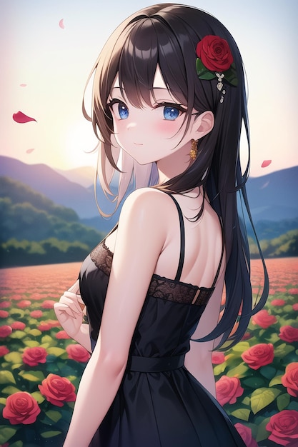 A girl in a field of flowers