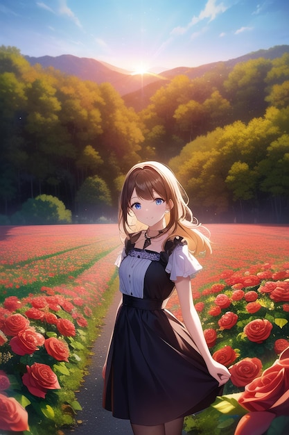 A girl in a field of flowers