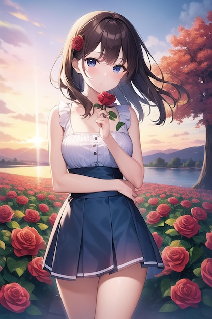 A girl in a field of flowers