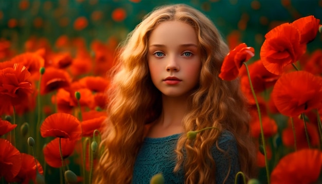 A girl in a field of poppies