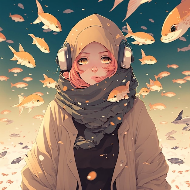 girl in the fish heaven with hijab style