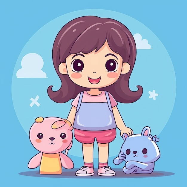 a Girl Flat Cartoon Character Illustration