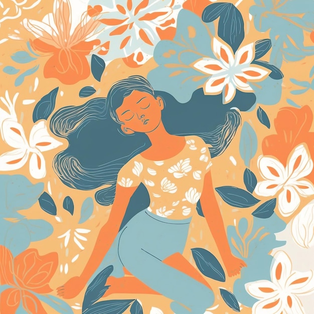 A girl in a flower bed