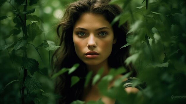 森の女の子 (ドライアード・ガール) 自然のファンタジー・ポートレート 植物の女性