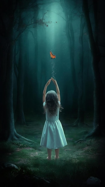 Девушка освобождает бабочку от момента понятия свободы