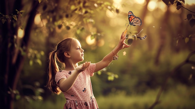 The girl frees the butterfly from moment Concept