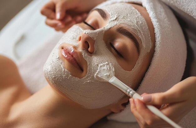 Photo girl getting facial mask at a spa