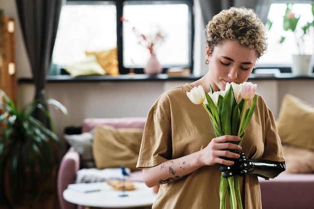 Girl getting flowers to holiday