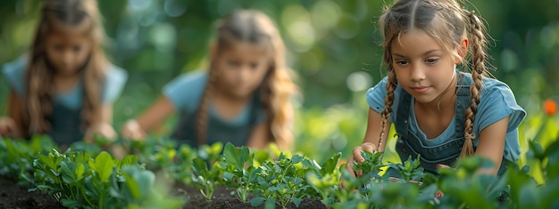 a girl and girl are digging in the garden