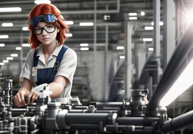 Girl in goggles at the factory Generative AI