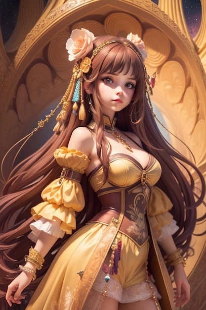 A girl in a golden dress