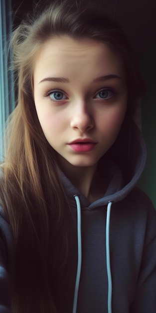 Girl in a gray hoodie