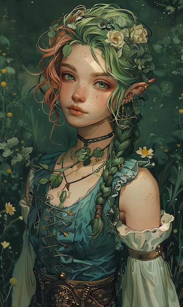 A Girl in a Green Dress Painting