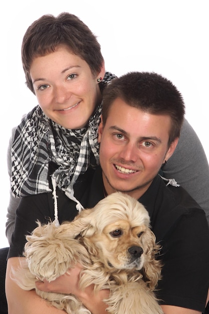 Girl guy and american cocker spaniel