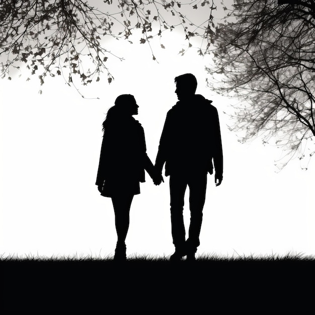 Photo girl and guy holding hands silhouette generative ai