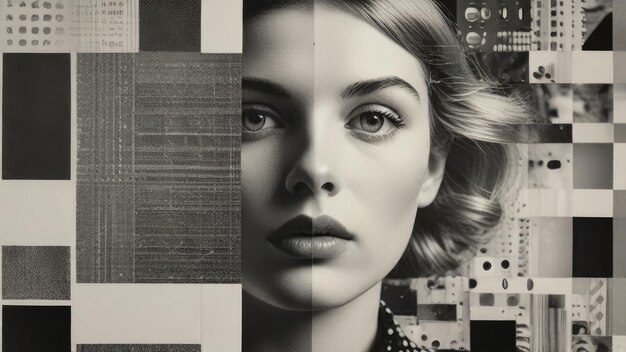 Photo girl halftone monochrome collage elements such han