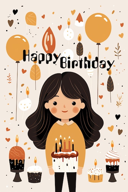 Girl happy birthday greeting card