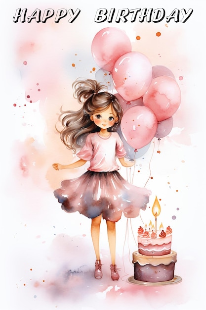 Photo girl happy birthday greeting card