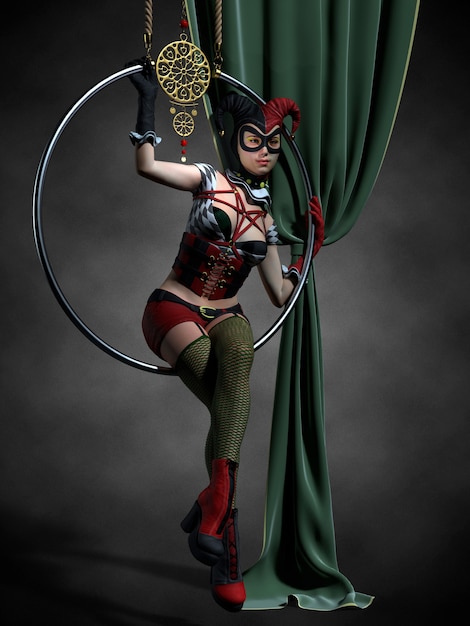 Foto la ragazza in costume da arlecchino. illustrazione 3d