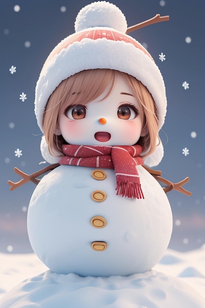 A girl in a hat and a hat with the word snowman on it