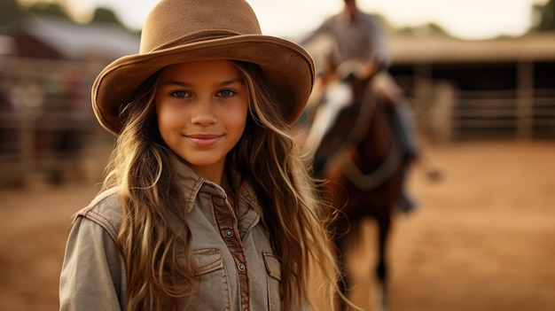 a girl in a hat and a horse