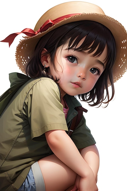 Girl in hat with a bow on her head